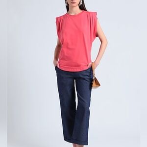 Isabel Marant Pink Gathered Shoulder Sleeveless Cotton T-Shirt Top Size Small